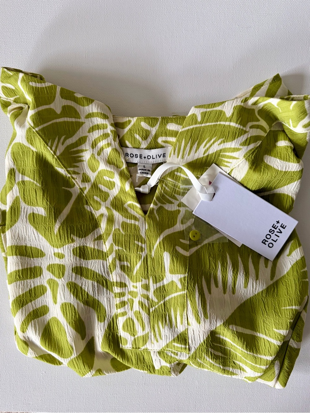 Rose & Olive Lime Green Palm-Print Women's Blouse